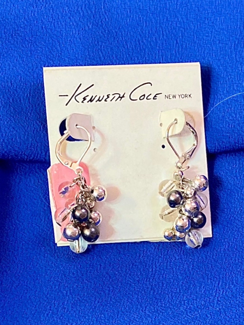 NWT Kenneth Cole Beaded Dangle Earrings Silver Colorblock Contemporary Women’s